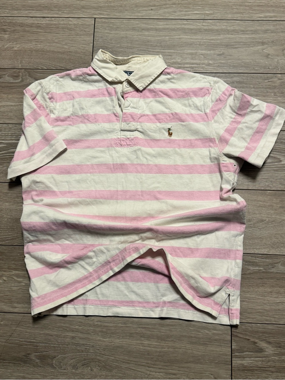Ralph Lauren vtg rugby Pink & White Striped Polo Shirt